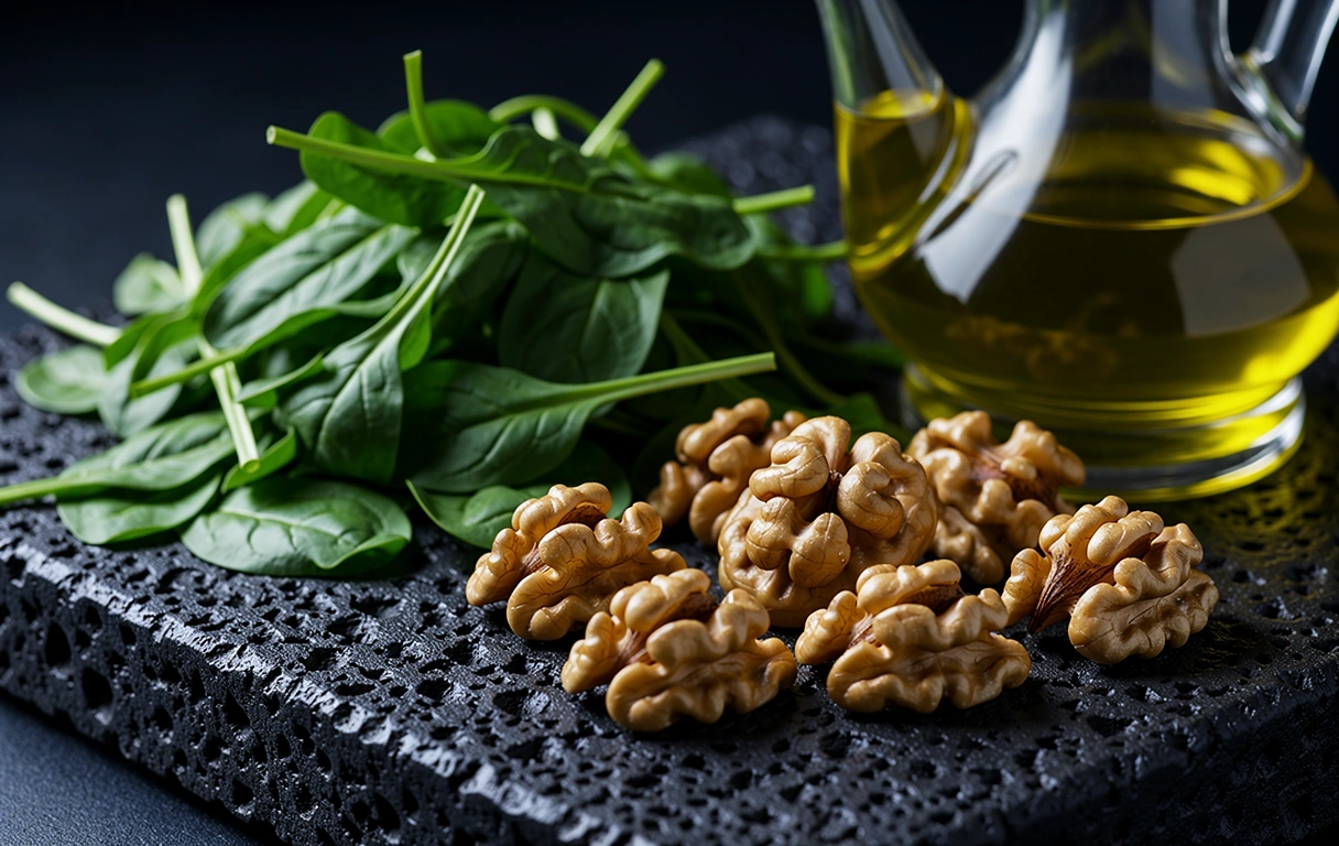 Ingredienti naturali su pietra vulcanica